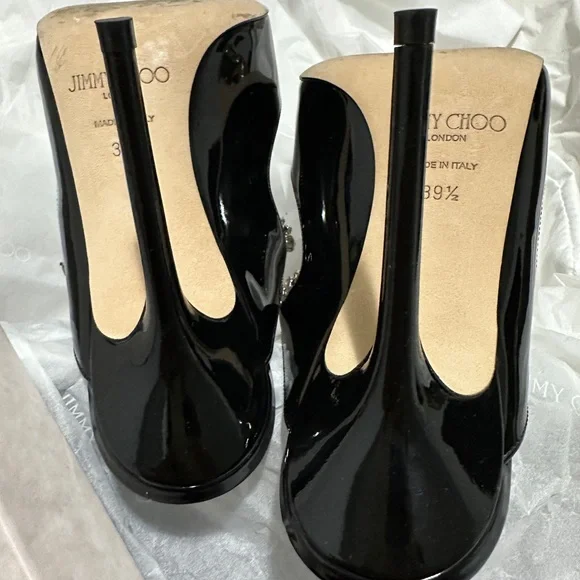 Jimmy Choo Black Patent Heels with Crystal Strap - Picture 5 of 8
